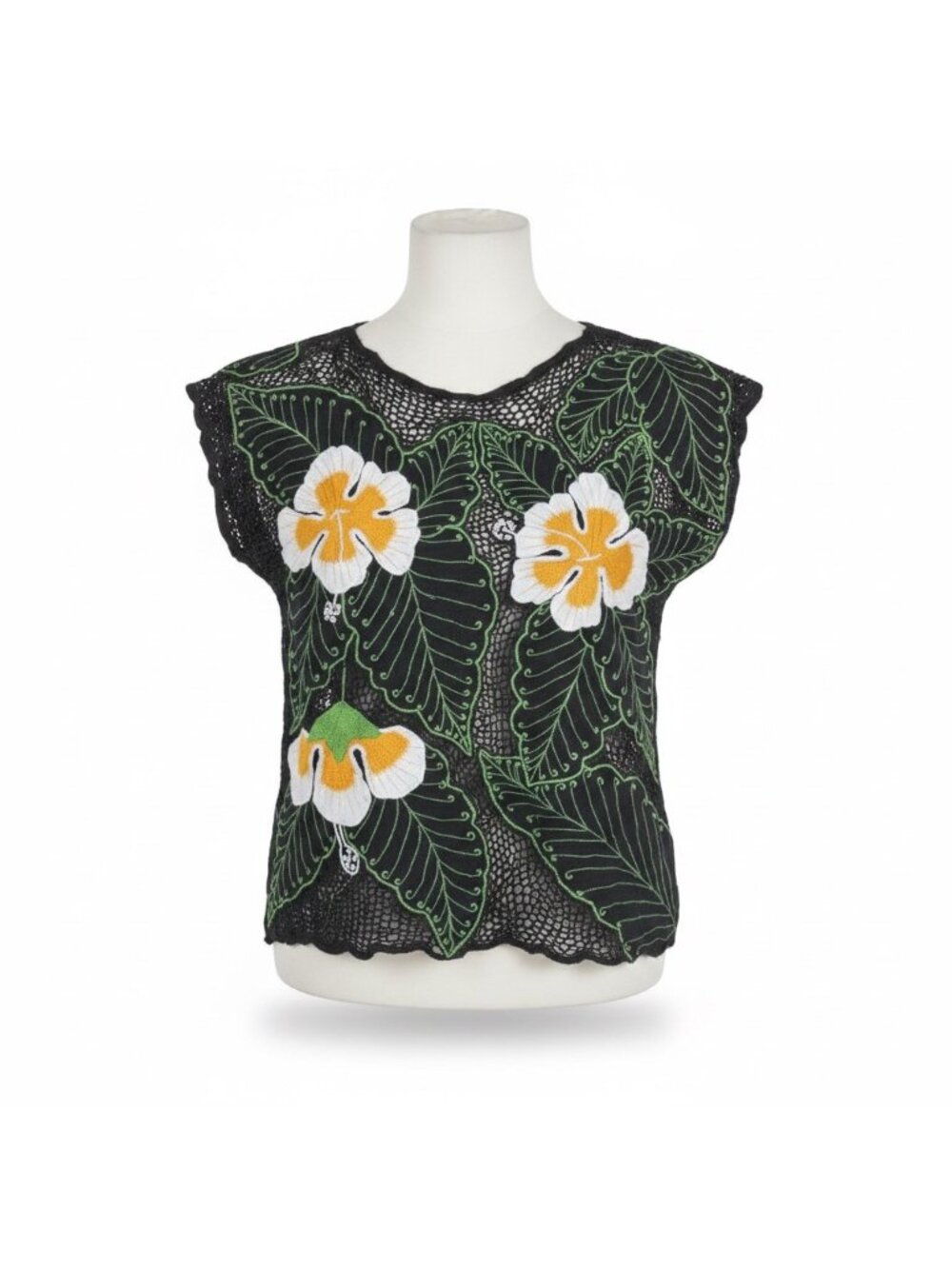 Postcards Womens Black Multicolor Floral Handcrafted Sleeveless Top M